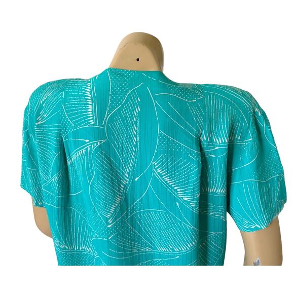 Liz Claiborne Collection Womens Size 4 Teal Button Front Blouse Short Sleeve - Picture 6 of 8